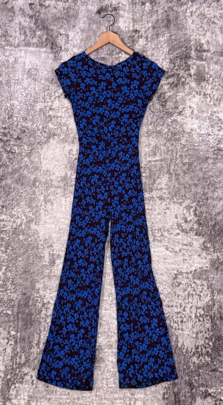Free People Hailee Jumpsuit Small Womens Floral Short Sleeve Wide Leg Open Back